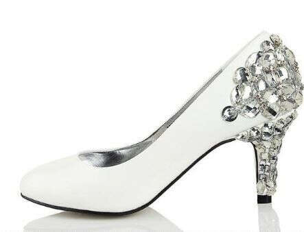 Women's Sparkly Crystal High Heels Pointed Toe White Wedding Bridal Shoes, S006