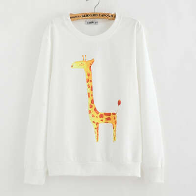 2015 New Brand Hoody women Casual hoodies giraffe print fleece inside long sleeve o neck letters sweatshirt for women B2 купить в магазине bunny xie fashion items store на AliExpress