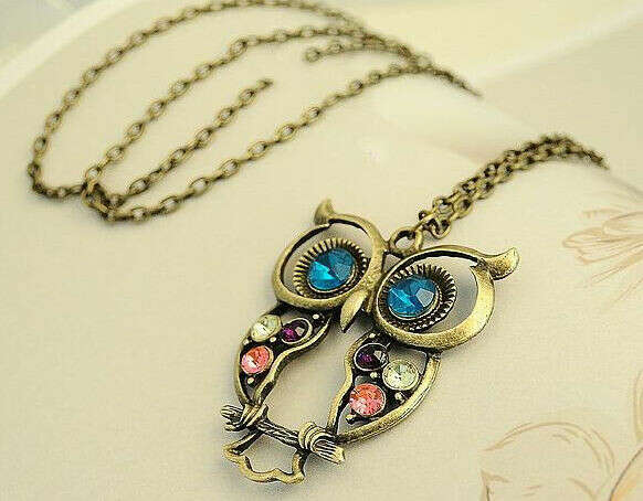 Newest Vintage Colorful Owl crystals rhinestone pendant Necklace best Gift AN17