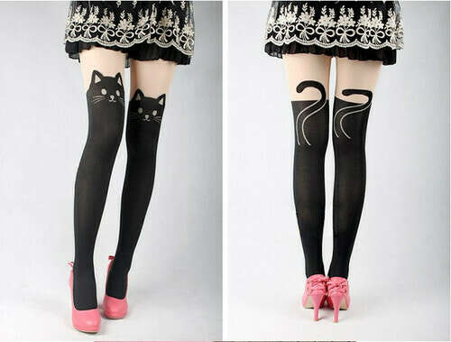 Sexy Cat Angel Tattoo Socks Sheer Pantyhose Mock Stockings Tights Leggings | eBay
