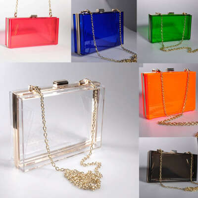Newly Women Clear Transparent Acrylic Perspex Clutch Evening Bag Purse Handbag