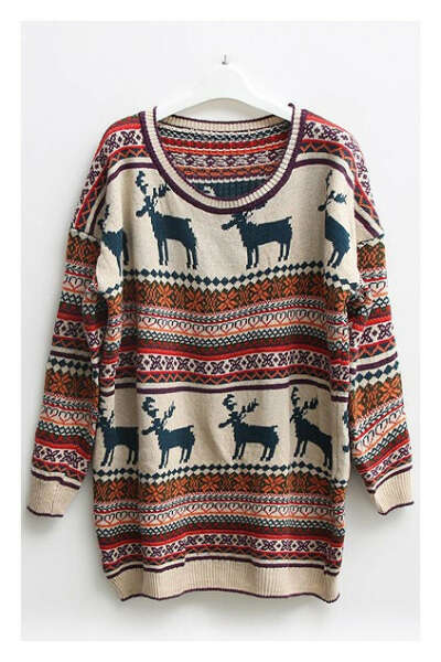 Nordic Print Oversized Knitted Jumper - OASAP.com