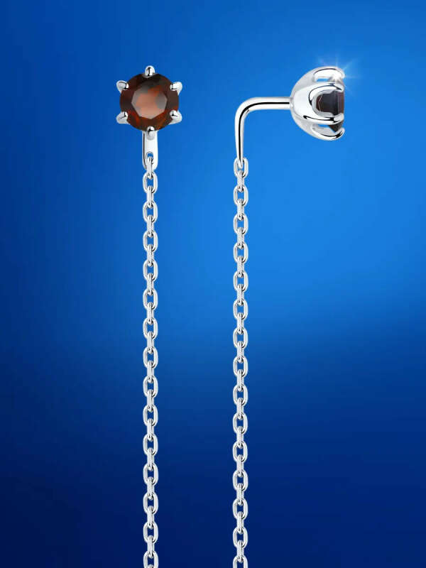Серьги серебряные с гранатом длинные