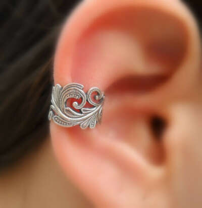 Sterling Silver Handcrafted Textured Ear Cuff Cartilage/catchless/helix