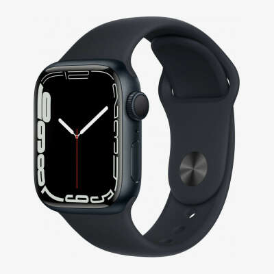 Apple Watch Series 7, 41 мм, корпус из алюминия цвета «тёмная ночь», спортивный ремешок «тёмная ночь»