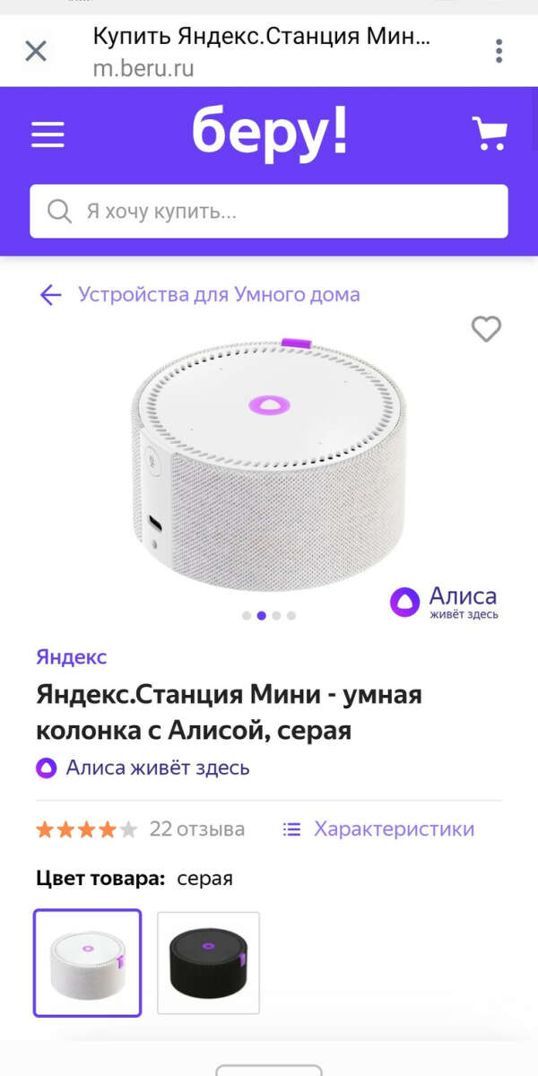 Купить Яндекс.Станция Мини - умная колонка с Алисой, серая по низкой цене с доставкой из маркетплейса Беру