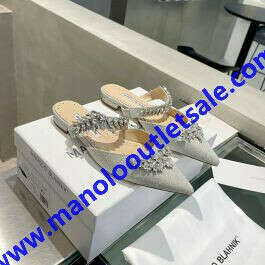 Manolo Blahnik Lurum Flats Glitter With Crystal Embellished Silver