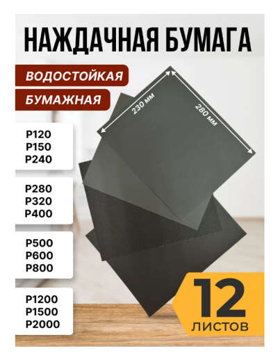 Набор наждачной бумаги, 12 листов, ABRAFORM HANDSIZE