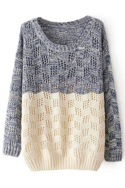 Hollowed Color Block Blue Jumper