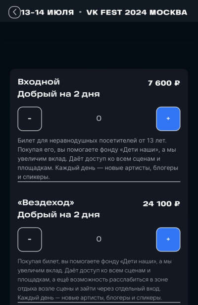 Билет на ВК фест на 2 дня в Москве