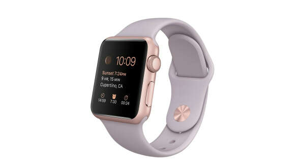 Apple Watch Sport - Корпус 38 мм из алюминия цвета «розовое золото», сиреневый спортивный ремешок