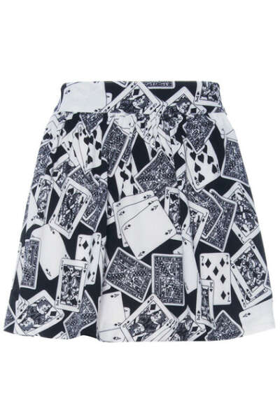 Black & White Poker Cards Print White Skirt