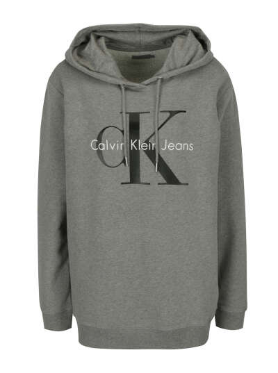 Calvin Klein Jeans | Šedá dámská mikina s kapucí a potiskem