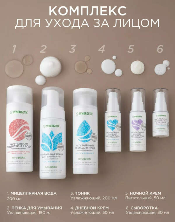 Уходовый набор косметики для лица, 6 предметов SYNERGETIC