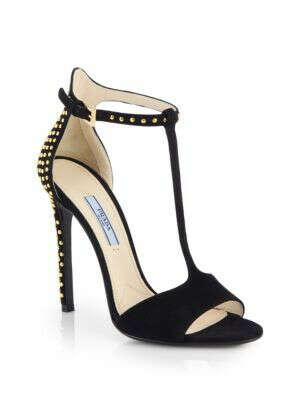 Prada - Studded Suede Ankle-Strap Sandals