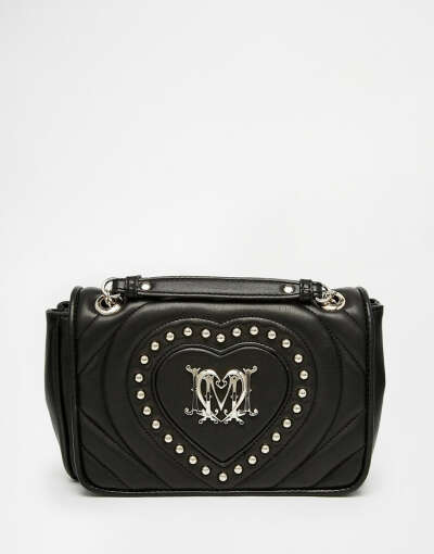 Стеганая сумочка с отделкой сердечком из заклепок Love Moschino