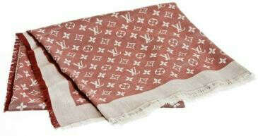 Louis Vuitton Burgundy and Cream Monogram Fringe Scarf