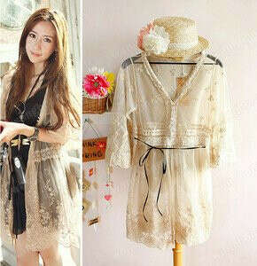 Sexy Women Sweet Sheer Lace Waist Slim Midi Pattern T Shirt Dress Cardigan Coat-in Dresses from Apparel & Accessories on Aliexpress.com