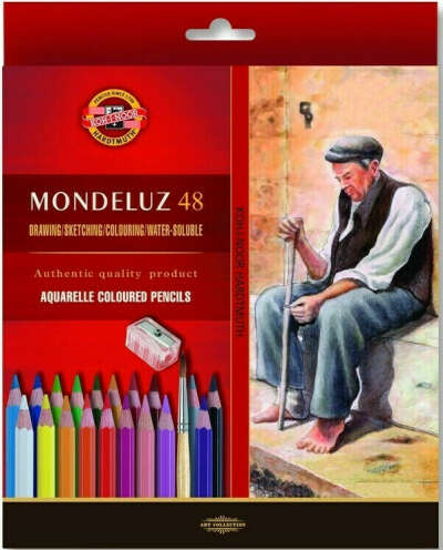 Карандаши цветные 48 цветов Koh-I-Noor Mondeluz Old Man акварельные деревянные художественные с точилкой и 2 кистями в картонной коробке