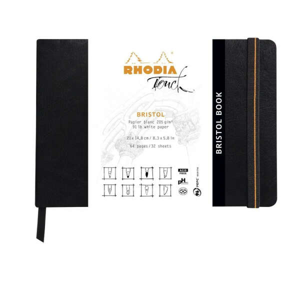 Скетчбук Rhodia Touch Bristol Book для смешанных техник , A5, нелинованный, 205 г, Черный