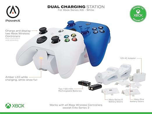 PowerA Duo Charging Station for Xbox Series X|S - White, Wireless Controller Charging, Charge, Rechargeable Battery, Xbox Series X|S, Xbox One